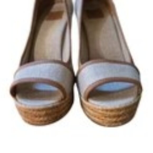 Tory Burch Majorca Canvas Espadrille Wedge Peep Toe Shoes Size 40 - 9-9.5M - Picture 5 of 5